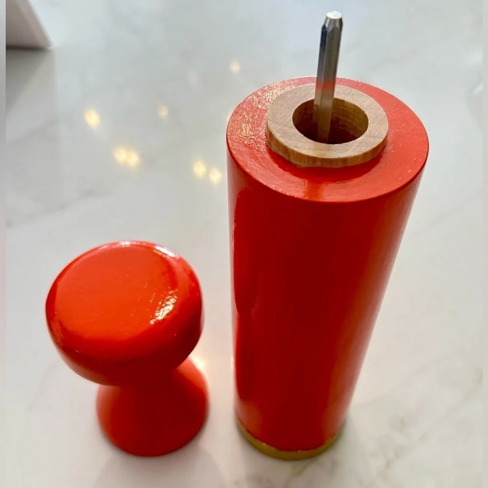 Large Upcycled Wood Salt/ Pepper Grinder/Mill Orange Gold Leaf Tall Hand Painted